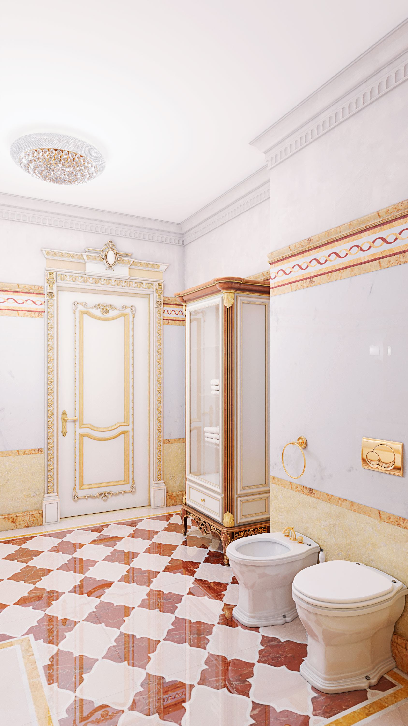 Design project of a bathroom in classic style