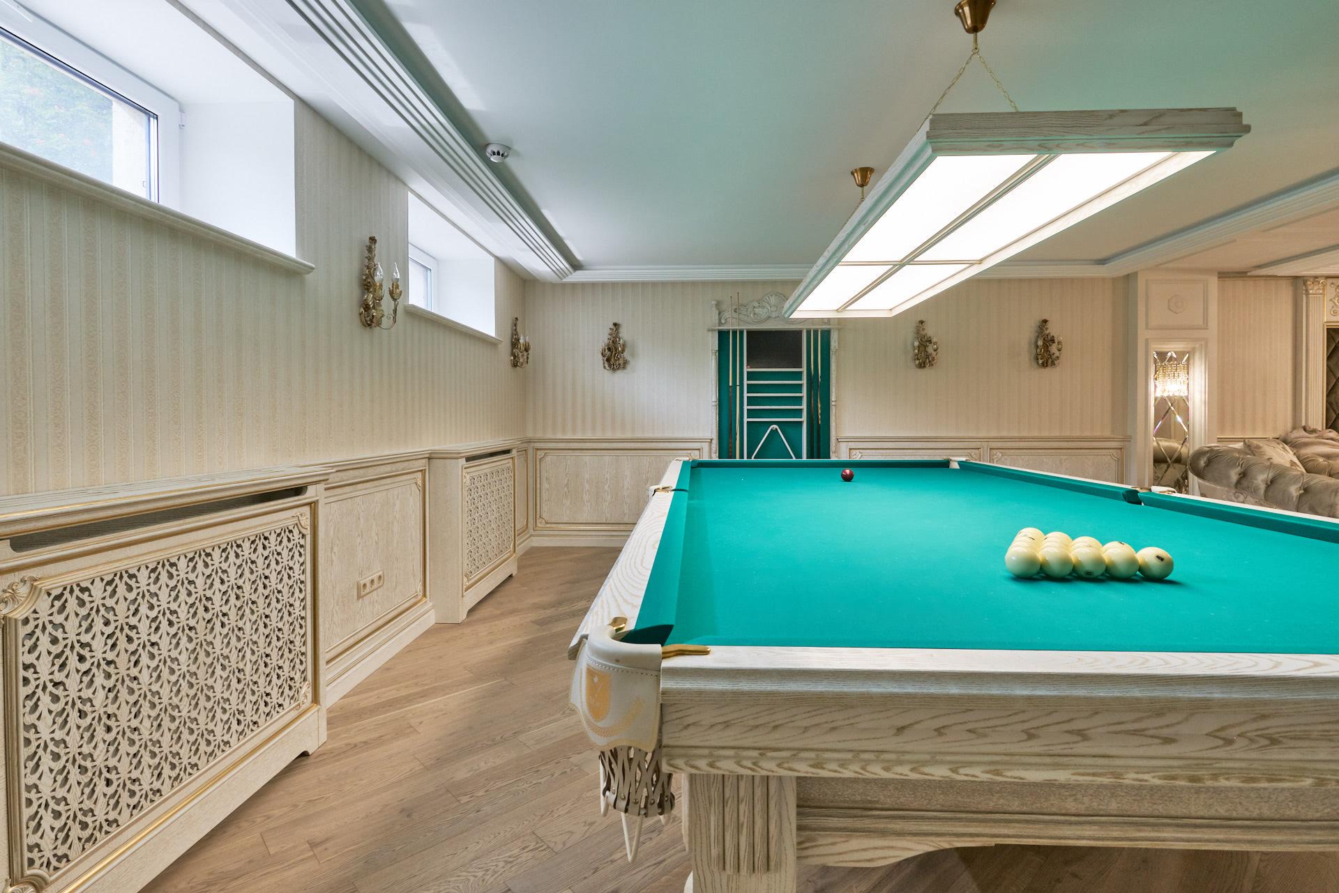 Living room design, billiard table