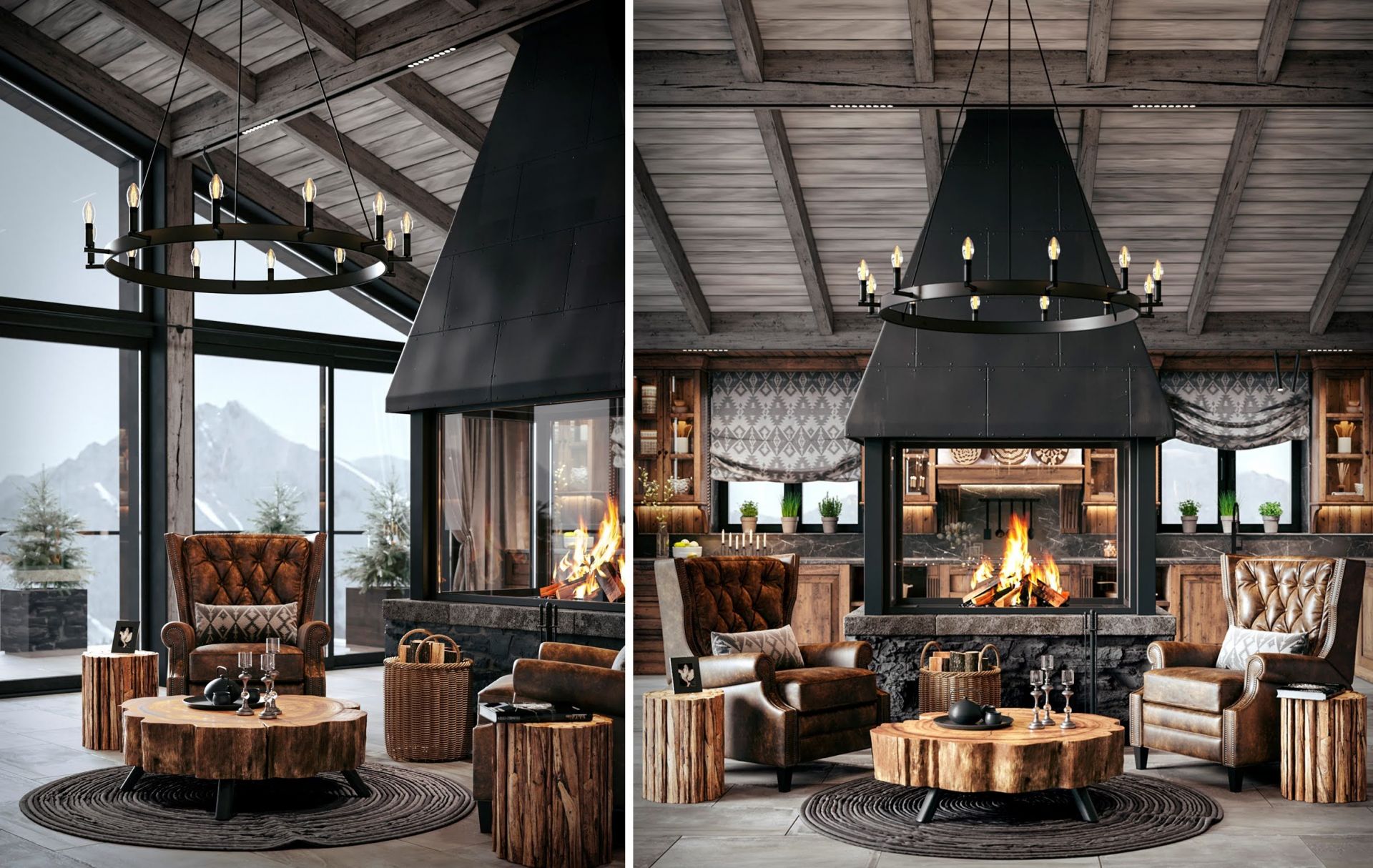 Chalet style living room interior