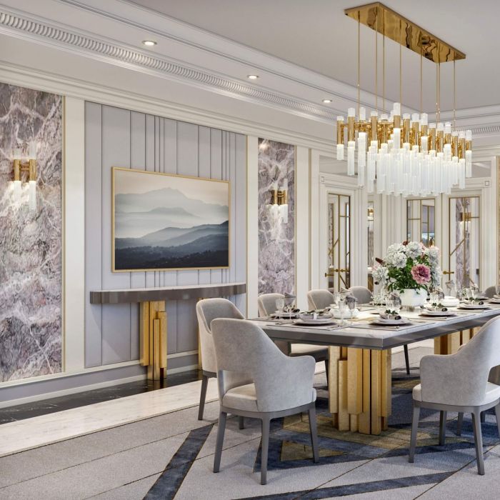 Interior design of the living-dining room in the Hilton Hotel